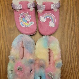 2 pair of Girls Unicorn slippers Size 13/1 and 12/13